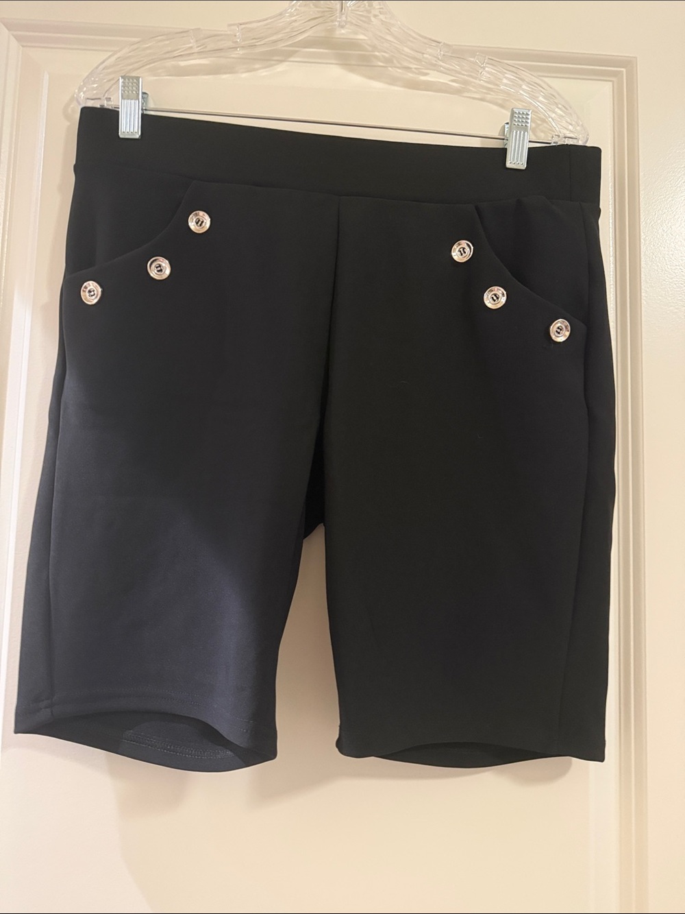 Maze Collection Black Women's Stretch Bike Shorts with Decorative Buttons
